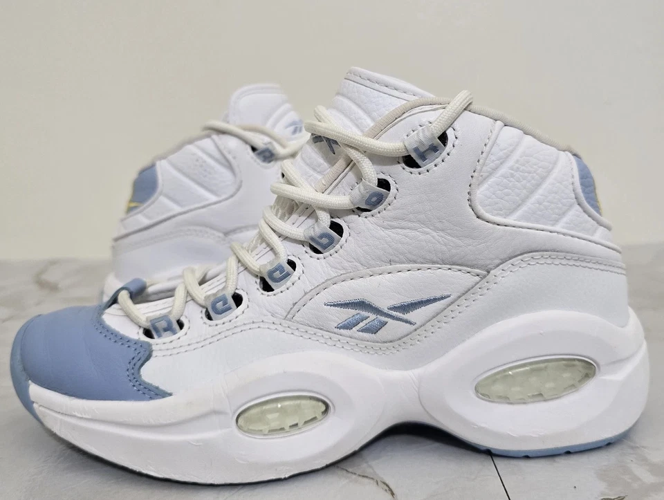 REEBOK Question Youth 5 Mid Denver Nuggets White Blue Allen Iverson Sneakers - Image 2 of 4