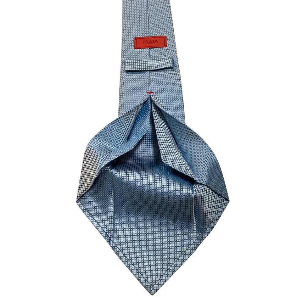 Галстук мужской ISAIA Napoli SEVENFOLD 100% шелк XL ИТАЛИЯ роскошный геометрический синий б/у в отличном состоянии - Изображение 4 из 4