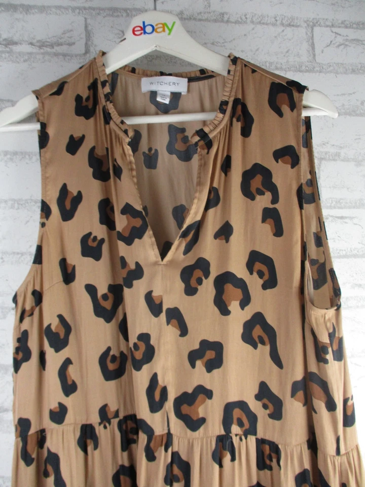 Witchery women's maxi dress tiered leopard brown size 14 v-neck sleeveless - image 2 of 4