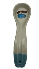 MCM Vintage Retro Ceramic Spoon Rest with Flower Blue Brown Teal