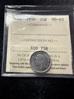 1950  ICCS Graded Canadian,  ¢10  Cent, **MS-63** # XQD 738