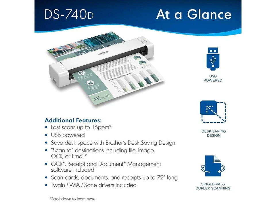 Brother Dsmobile DS-740D Dual CIS 600 x 600 dpi Duplex Mobile Scanner with Desk - Image 3 of 4