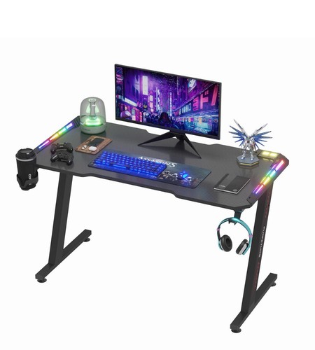 Gaming Desk LED Gaming Workstation RGB Light Computer Desk Z Shaped, Black Aus - Picture 7 of 8