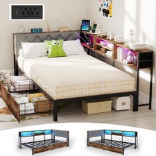 Twin XL Daybed Corner Bed Frame with 2 Storage Drawers ，LED and Charging Station
