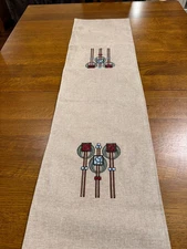 Arts and Crafts Mission style hand made Linen and Cotton table runner Free Ship