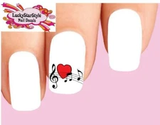 Waterslide Nail Decals Set of 20 - Music Notes, Treble Clef with Heart