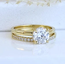 2CT Round Cut Hidden Halo CZ Engagement Ring Set Sterling Silver Sz 3-12 S13939