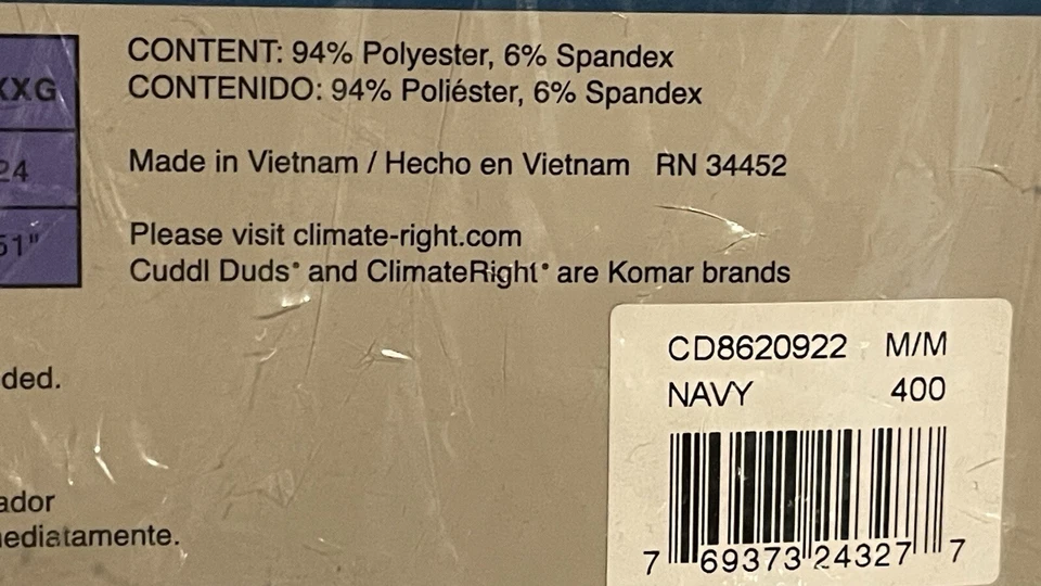 ClimateRight Cuddl Duds AEROWARM LONG SLEEVE CREW BASE LAYER TOP/BOTTOM MED NAVY - Image 4 of 4