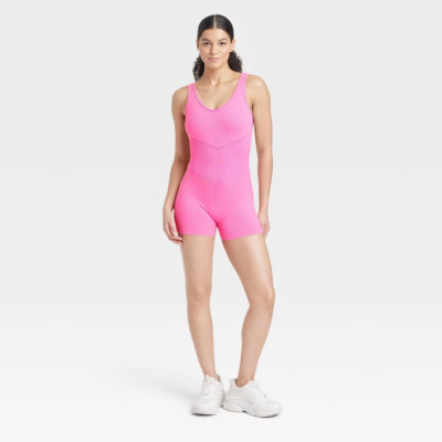 JoyLab Women's Seamless Short Active Bodysuit - Hot Pink Size XL