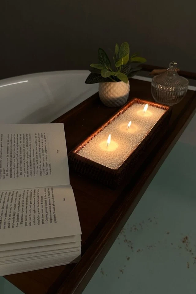 Vela de cera de arena, juego de velas de cera de perlas, 1 kg con tarro y 40 mechas, vela perfumada Foto 4 de 4