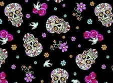 FAT QUARTER DAY OF THE DEAD  SUGAR SKULLS FABRIC  GLITTER COTTON  DAVID TEXTILES