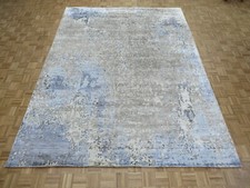 9 x 12 Hand Knotted Gray Blue Modern Abstract Oriental Rug With Silk G12195