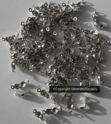 100 White Gold Pltd 4mm closed clam shell metal bead tips clasp findings FPC376B