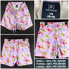George Mens Large 38-40 in Waist Pink Flamingo Drawstring Swim Beach Trunks