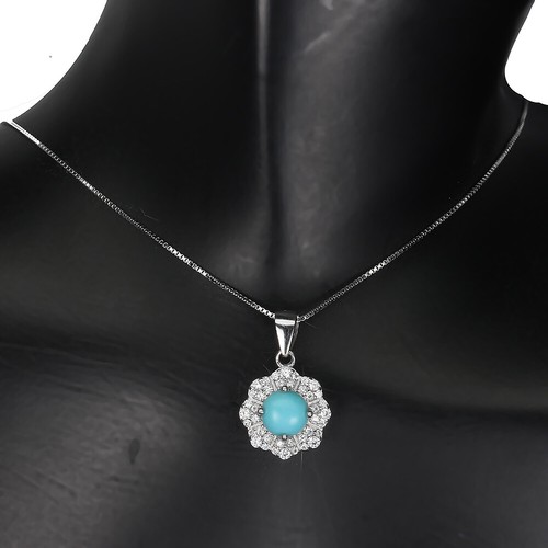 Summer 925 Silver Necklace Round Turquoise 6mm Cz Gemstone Jewelry 18 Inches - Picture 2 of 9