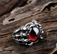 Dragon Claws Mens Stainless Steel  Red Evil Eye Eyeball Ring Size 10