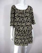 JUICY COUTURE SHORT SLEEVE SILK DRESS SIZE 12 SCOOP NECKLINE GREEN BLACK  235