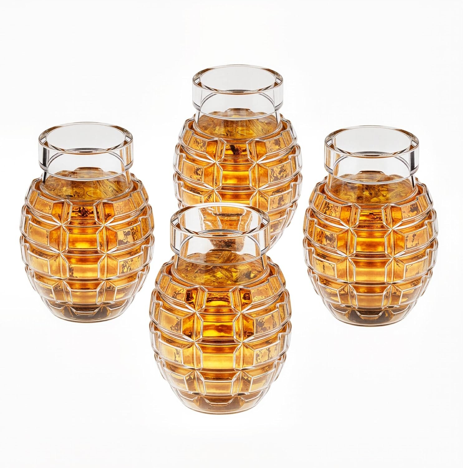 Luxury 4-Piece Crystal Whiskey Glass Set in Grenade Tumbler Gift Box