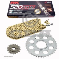 Kettensatz Aprilia Pegaso 650 05-10, Kette RK GB 520 ZXW 110, Gold, Offen, 15/44