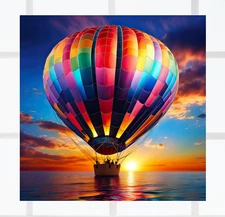 Hot Air Balloon at Sunset WINDOW CLING Size 8" Square Repositionable Vinyl