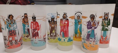 8 Vintage Oklahoma Indians Knox Oil Acee Blue Eagle Frosted