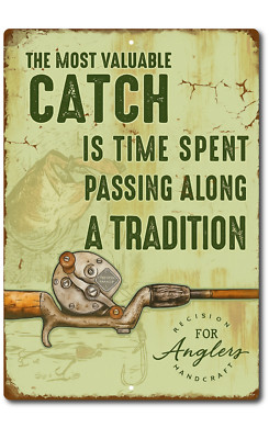 Vintage Fishing Sign   Most Valuable Catch Metal Wall Art for Anglers Gift