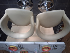 Beige Faux Leather Swivel Bar Stools Chrome  Modern 2pcs, slight nic on one