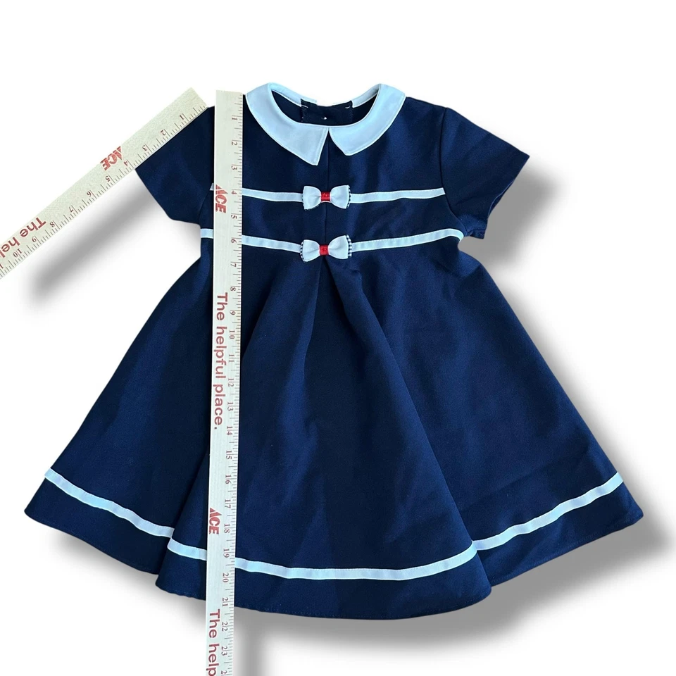 Vestido Bonnie Jean Niñas Azul Marino Marinero 4T Cuello Peter Pan Estilo Náutico R22688-1 Foto 4 de 4