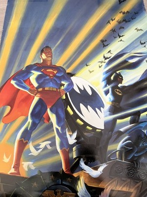 WORLD'S FINEST BATMAN & SUPERMAN POSTER DC COMICS 1990 STEVE RUDE 22x34 RARE!