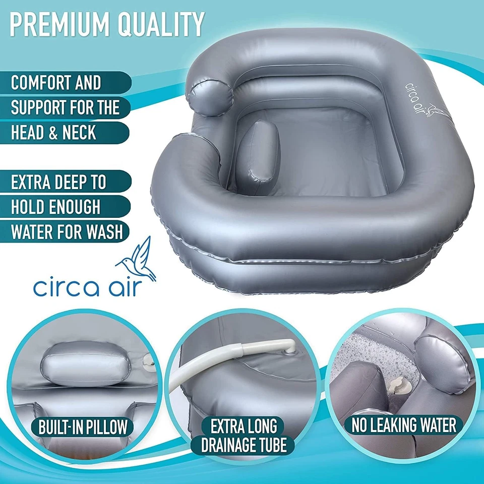 Circa Air Inflatable Hair Washing Basin For Bedridden - 4 Piece Set, Silver  - Image 2 of 4