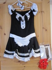 Karneval Kostüm -  Sexy Zimmermädchen Kleid Netzstrümpfe Strumpfband Gr. S 34 36