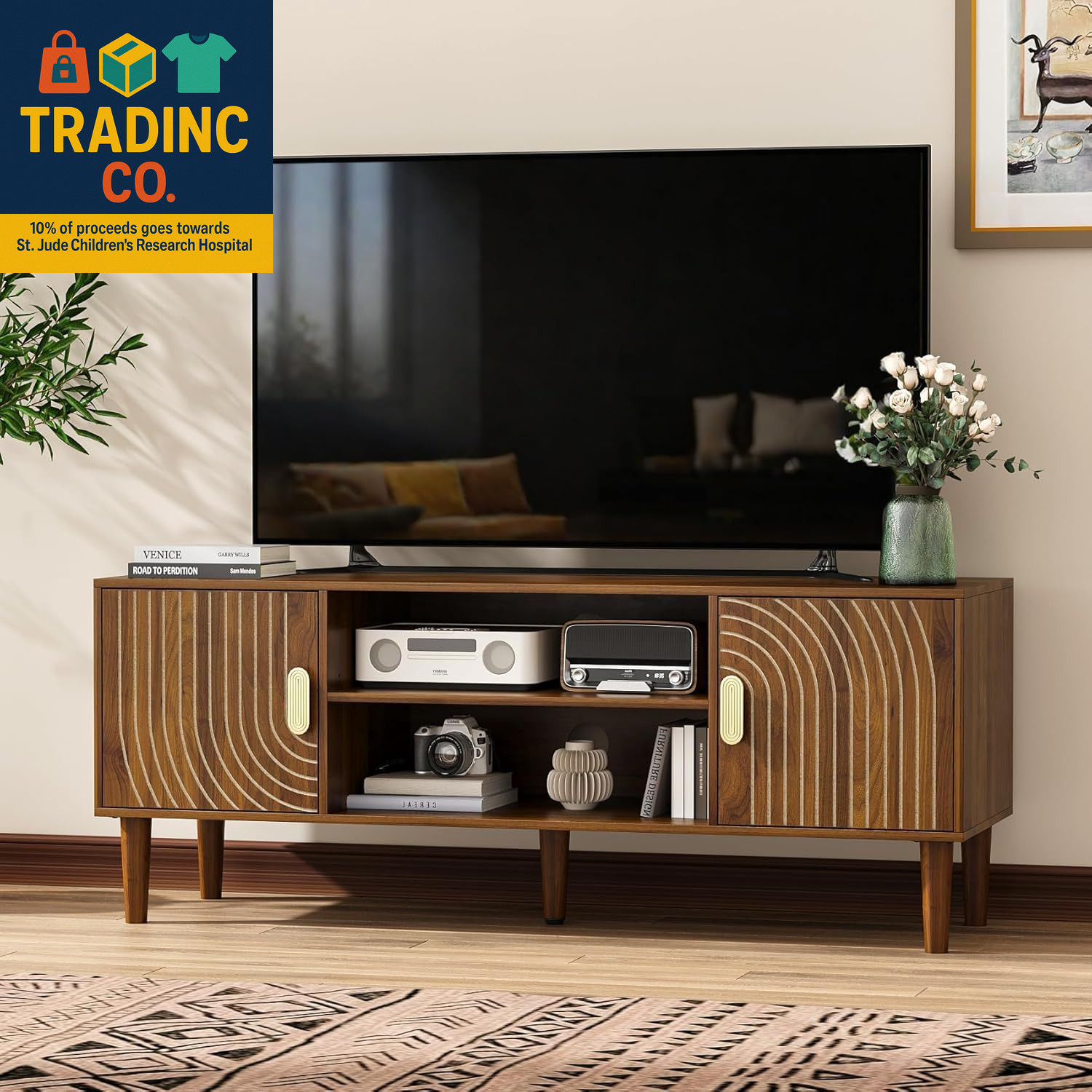 For Tvs Up To 55 Inch, Entertainment Center With Storage And