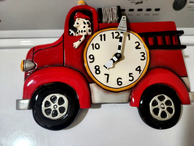 Allen Designs Fire Engine Wall Clocks W/Dalmatian RB&W  Size 8x10