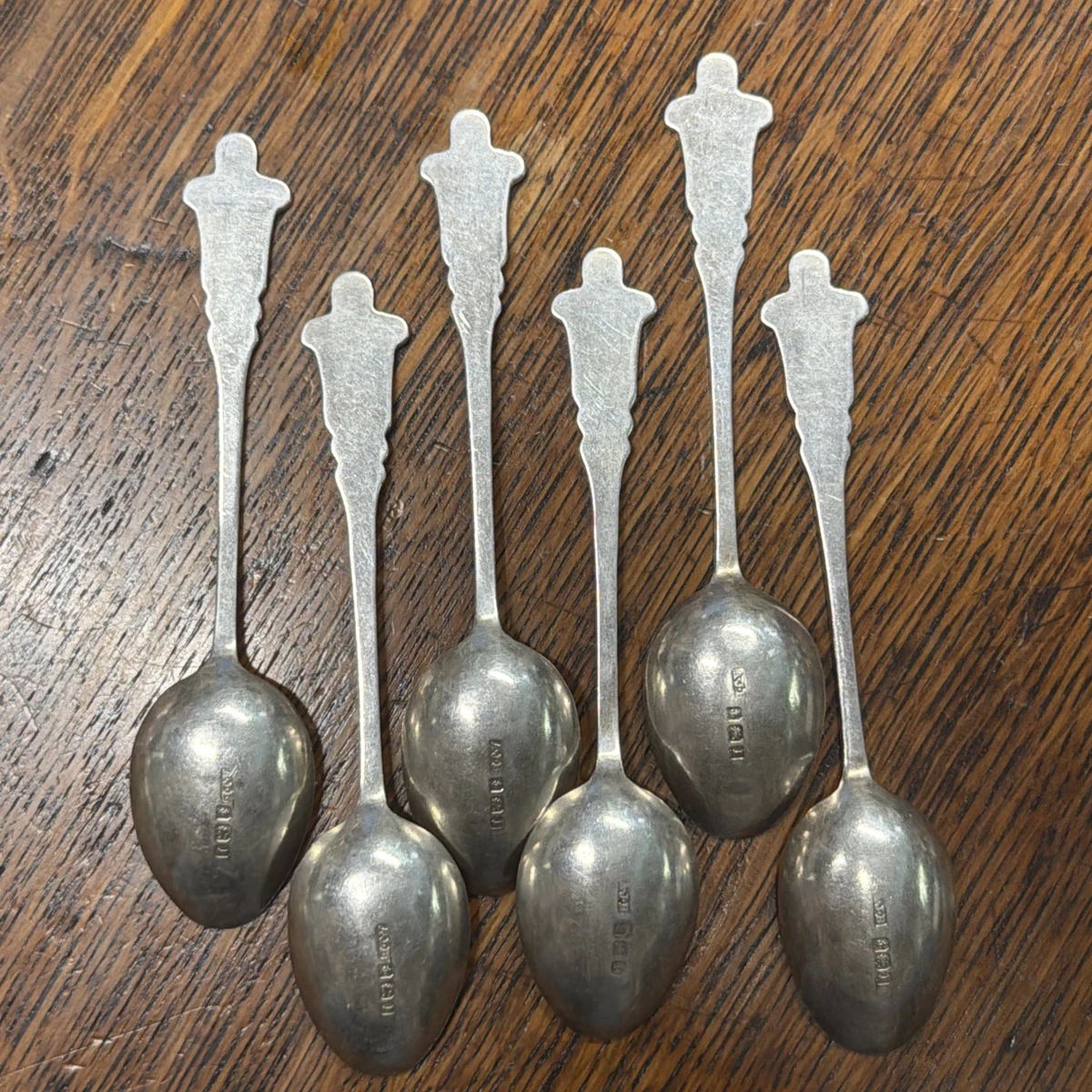6 Sterling Silver Demitasse Spoons Birmingham 1910, A J Bailey., 115mm 66.7g