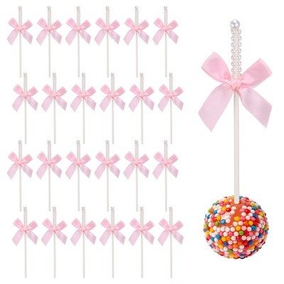 24 Pcs Glitzer-Rhinestone Kuchenstäbchen für Bow Lollipop-Topper, Perlfarbe