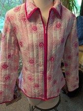 Carole Little 100 Pink Floral Quilted Silk With Zip Front Sz Med