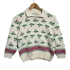 VTG Susan Bristol Lord & Taylor Sweater Womens Girls S Floral Cottagecore Collar
