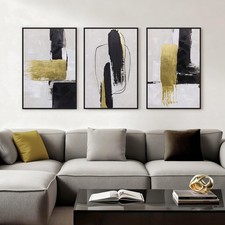 Abstract Neutral Textured Framed Canvas Wall Art Set of 3, Minimalist Wall De...