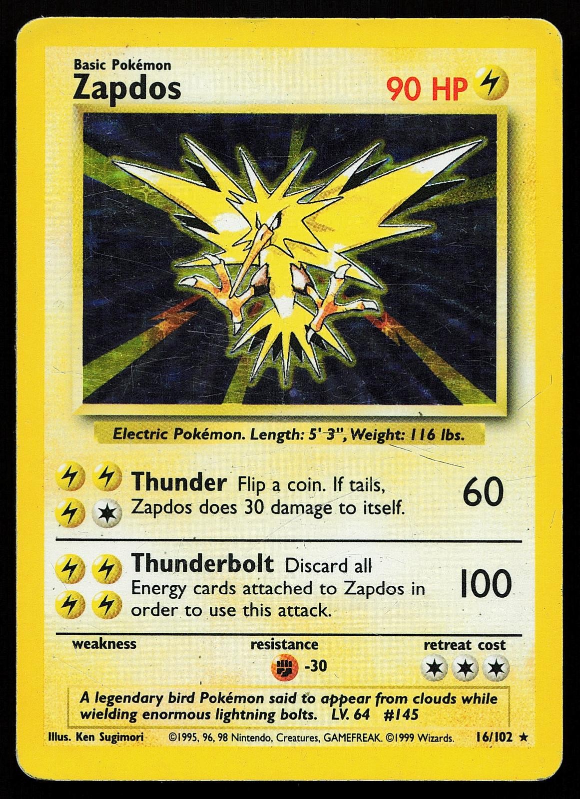 Zapdos 16/102 Holo Rare Base Set Unlimited Pokemon Card