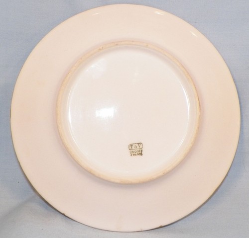 T & V Limoges Cream Soup Bowl & Plate Violets Porcelain France Epiag Czech - Picture 4 of 5