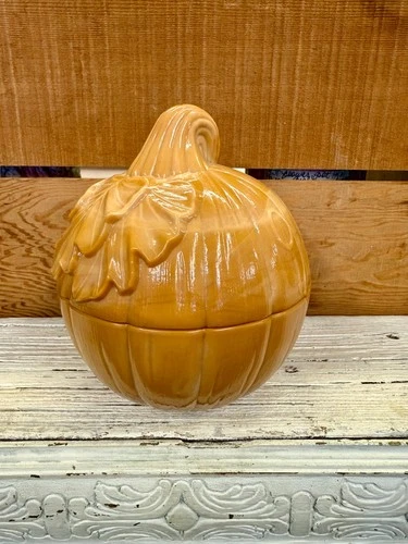 Longaberger Basket Pottery Milk Glass Pumpkin Halloween Candy Dish Vtg Swirl