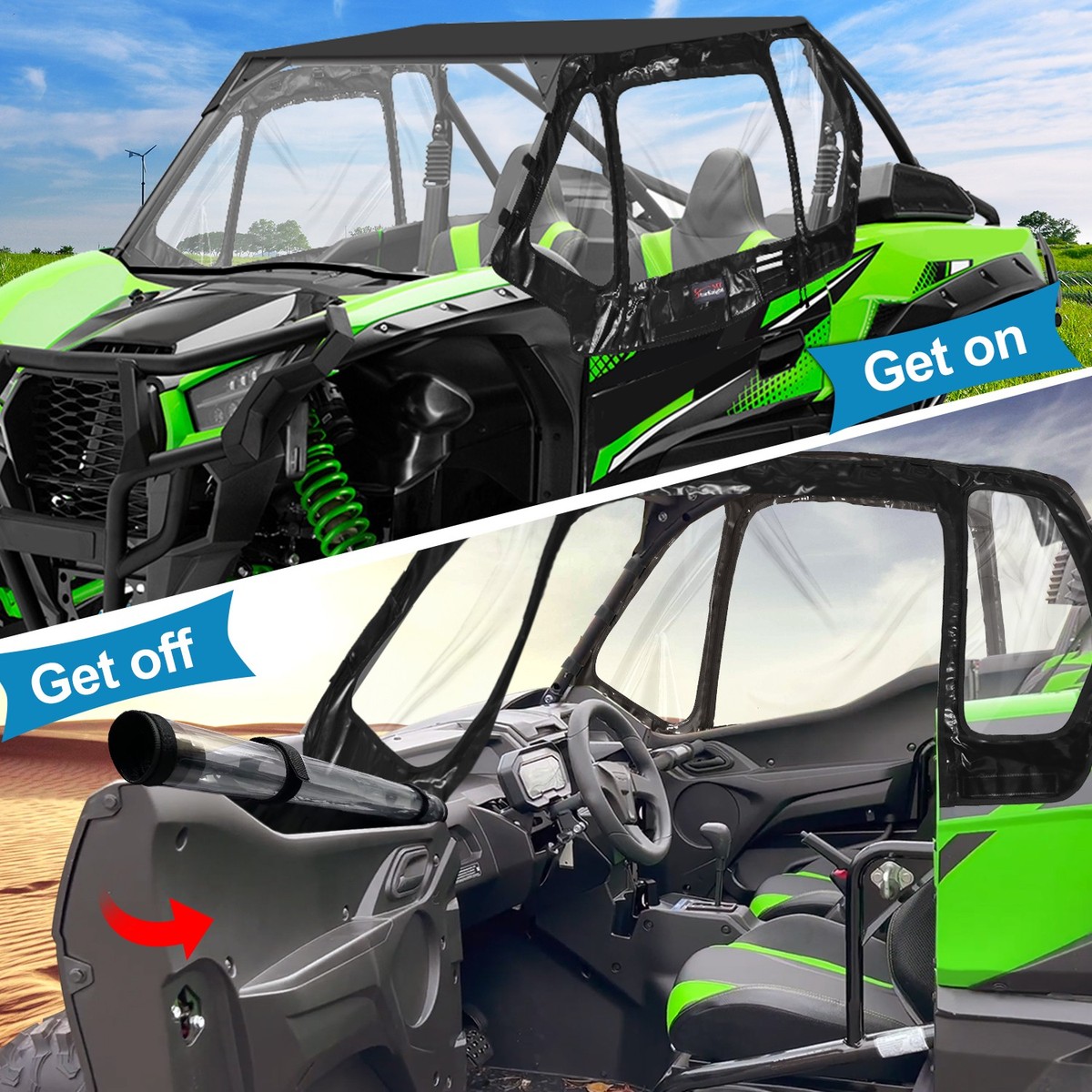 UTV Soft Upper Door Enclosure Window Set For 2020-2026 Kawasaki