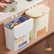 8.5/12L Kitchen Wall Mounted Trash Can With Lid Under Sink Compost Bin