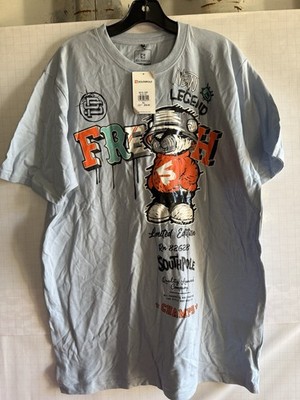 T-Max Vintage Y2K Light Blue Bear Graphic Tee Size XL