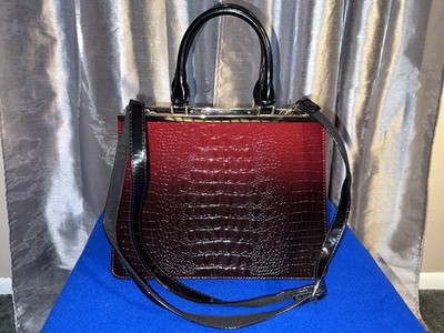 David Jones Womens Croc Embossed Faux Patent Leather Hombre Maroon Detach Strap
