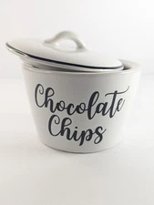 "Chocolate Chips" Canister By Sleigh Bell Bistro. Ceramic Canister With Lid.