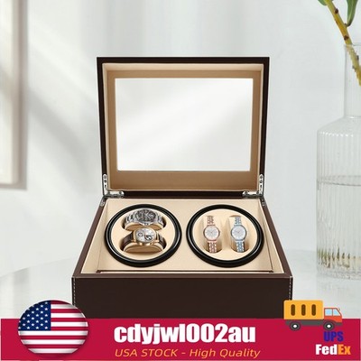 4+6 Automatic Rotation Leather Wood Watch Winder Storage Box Display Case