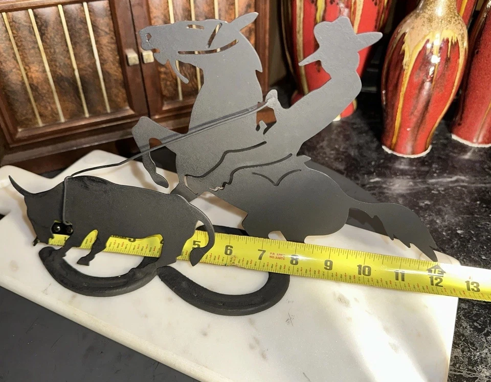 Rustic Freestanding Cowboy & Horse Metal Art Decor  - Image 4 of 4