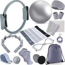 18 Pcs Home Pilates and Ring Circle Set Yoga Fitness Essentials Kit with 5 Re...