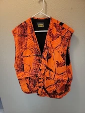 Cabela’s Blaze Orange Tree Camouflage Zonz Button Up Fleece Vest Men’s Size XL